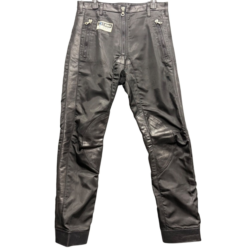 Vtg Diesel XHG Extra High Grade Mens Moto Biker Pants Black Leather Trim 32x30.5